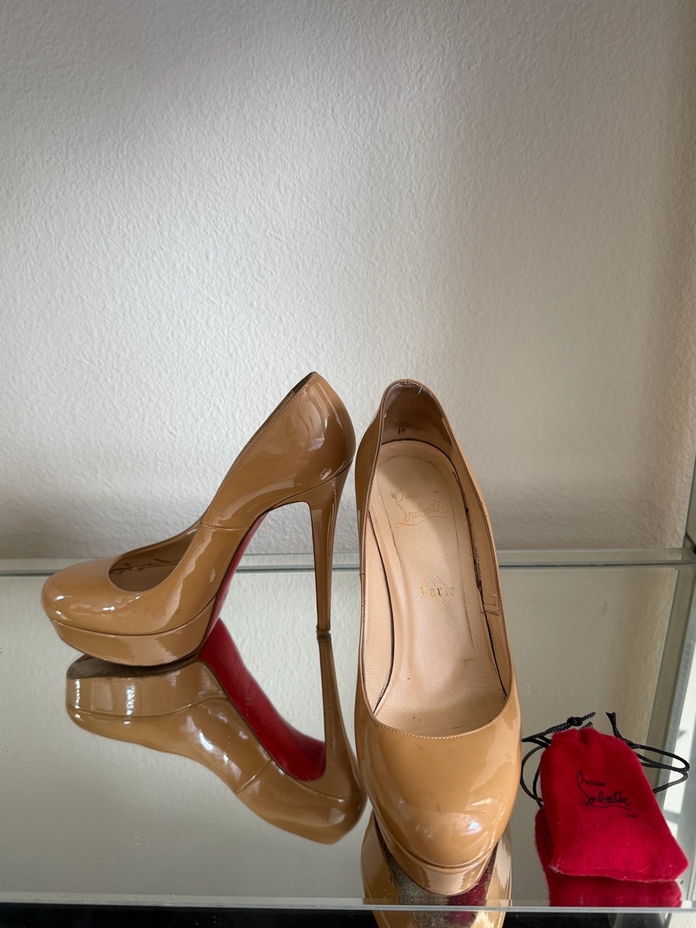 Christian Louboutin 38.5 Louboutin Nude Patent Leather Platform Stilettos